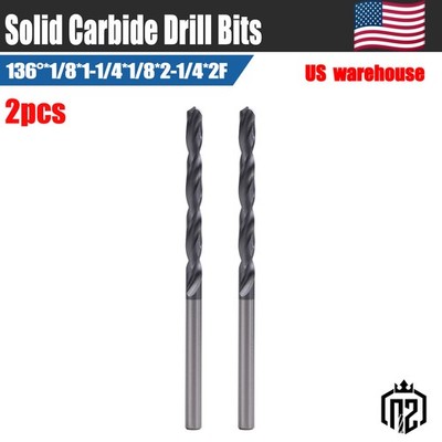 2Pcs 136 Point Angle 1/8''x1-1/4''x2-1/4'' Solid Carbide Drill Bits - AlTiN Coated