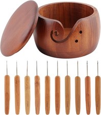 Multifunctional Wooden Yarn Bowl with Holes Storage,Crochet Hooks,DIY Natural...