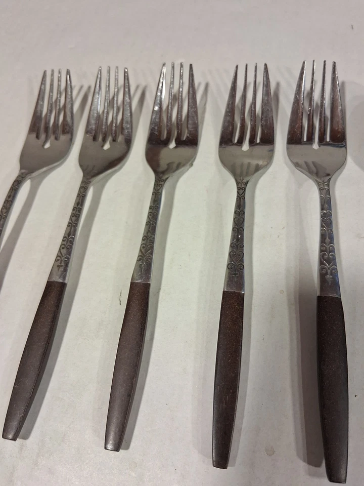 12 Piece Interpur Stainless Steel Flatware Wood Handles Japan - Image 4 of 4