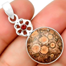 Natural Poppy Jasper & Garnet 925 Sterling Silver Pendant Jewelry P-1634