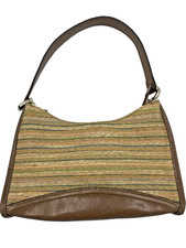 Vtg Liz Claiborne Shoulder Bag Womens Multicolor Canvas Brown Trim Clean