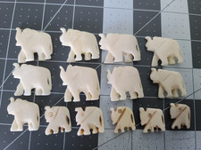 Lot of 14 Hand Carved Bone Elephant Beads 1" x 1/8"