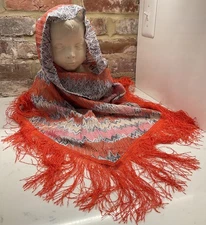 New Never Worn Missoni  Orange Label Triangle Shawl Chevron Coral