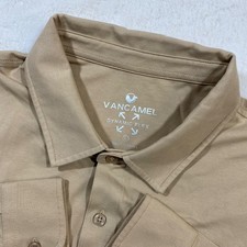 VANCAMEL Dynamic Flex Button Down Long Sleeve Casual Tan Shirt