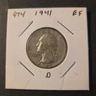 1941-D Washington Silver Quarter In Extremely Fine Condition