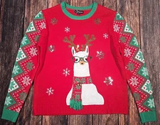 Ugly Christmas Llama Reindeer Sweater Red Sparkle Sequin 33 Degrees Men's Large