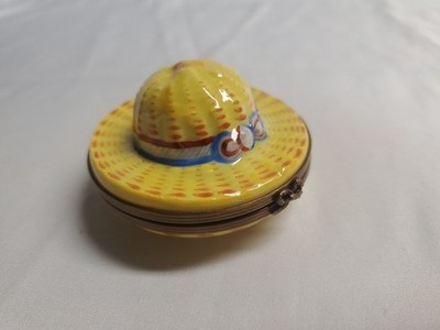Limoges Chamart Exclusive Peint Main Trinket Box Straw Hat Sun Hat Rare+