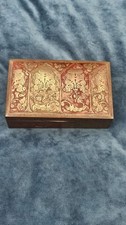 Vintage Mid-Century Anglo-Indian Kashmiri Etched Brass Trinket Box wood lined
