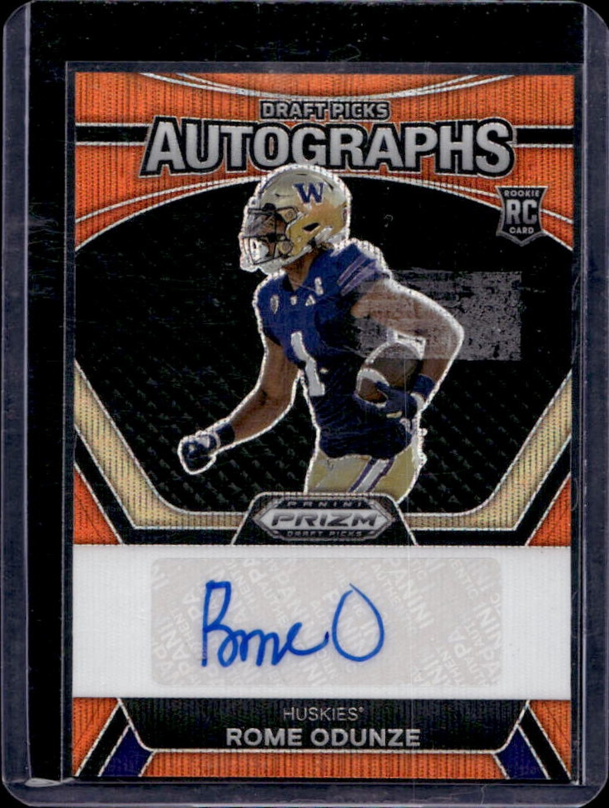 2024 Prizm Draft Picks Rome Odunze Pick Auto RC Orange Pulsar #/49 Huskies