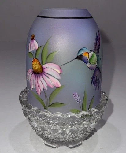 Fenton Pressed at Mosser Purple Hummingbird/Floral Fairy Lamp #2/43 by Barley
