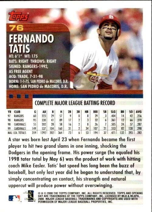 Fernando Tatis 2000 Topps #76 St. Louis Cardinals - Image 2 of 2
