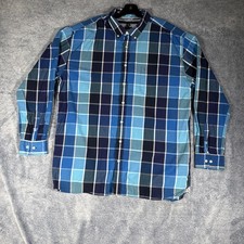 Tommy Hilfiger Classic Fit LS Dress Shirt Men's XXL Blue Plaid Front Pocket Logo