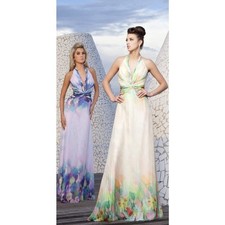 CLEARANCE WAS $413 Tony Bowls Multicolor Halter Prom Dress 115519 Yellow Size 14