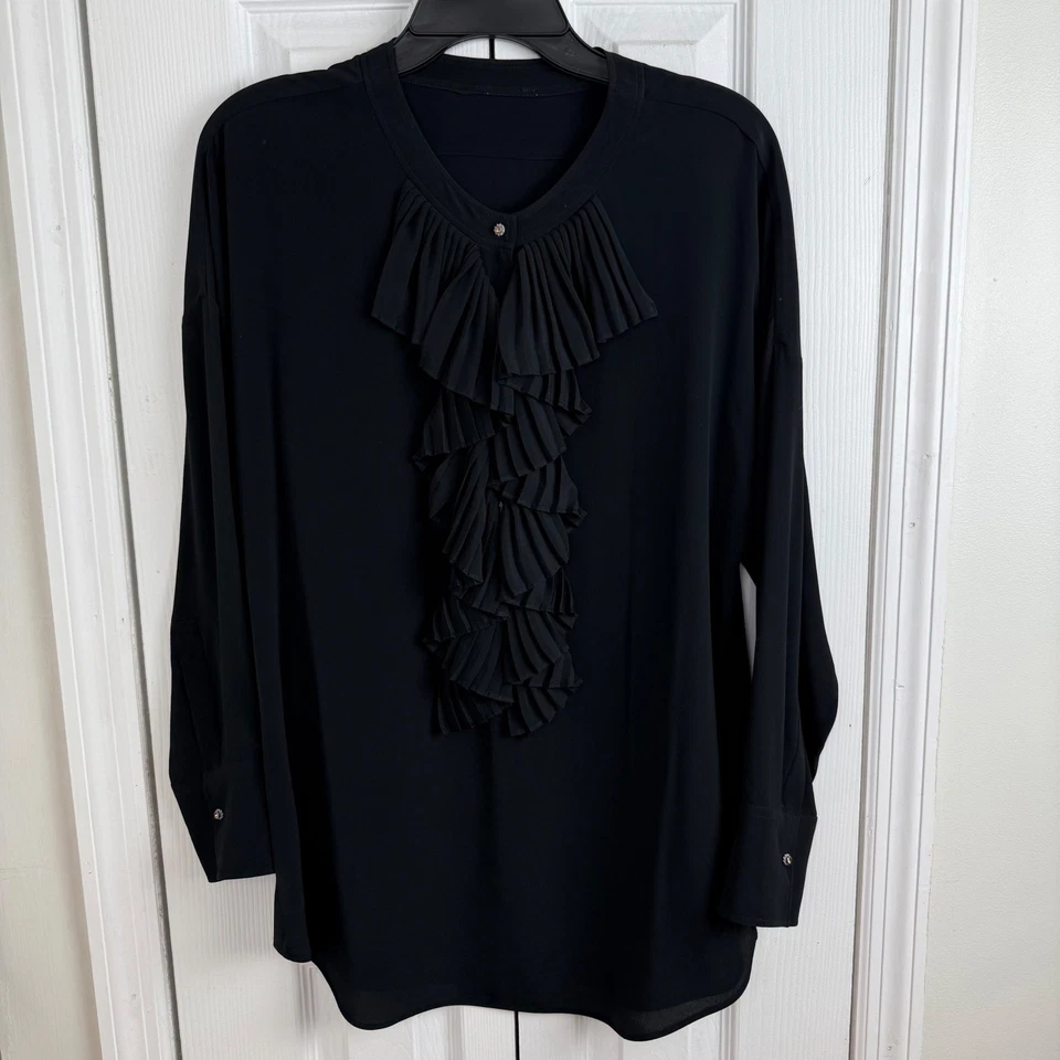 Blusa N°21 Numero Ventuno Negra Mezcla Seda Volantes Hecha en Italia 42 Elegante Foto 2 de 4