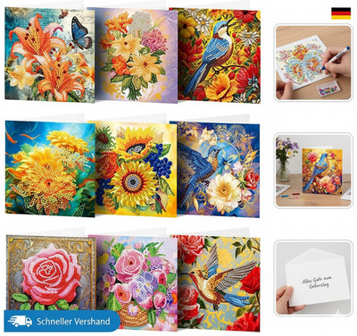 12Pcs DIY 5D Diamond Painting Grußkarte Diamant Malerei Karten Geburtstag Karte 