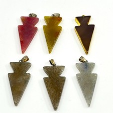 Vintage Southwestern Dragon Vein Agate Arrowhead Pendant Set - 6 Pcs Lot Y2K