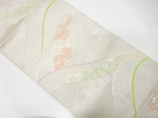 7646764: JAPANESE KIMONO / ANTIQUE FUKURO OBI / SILK / WOVEN MOUNTAINS  KIKU 