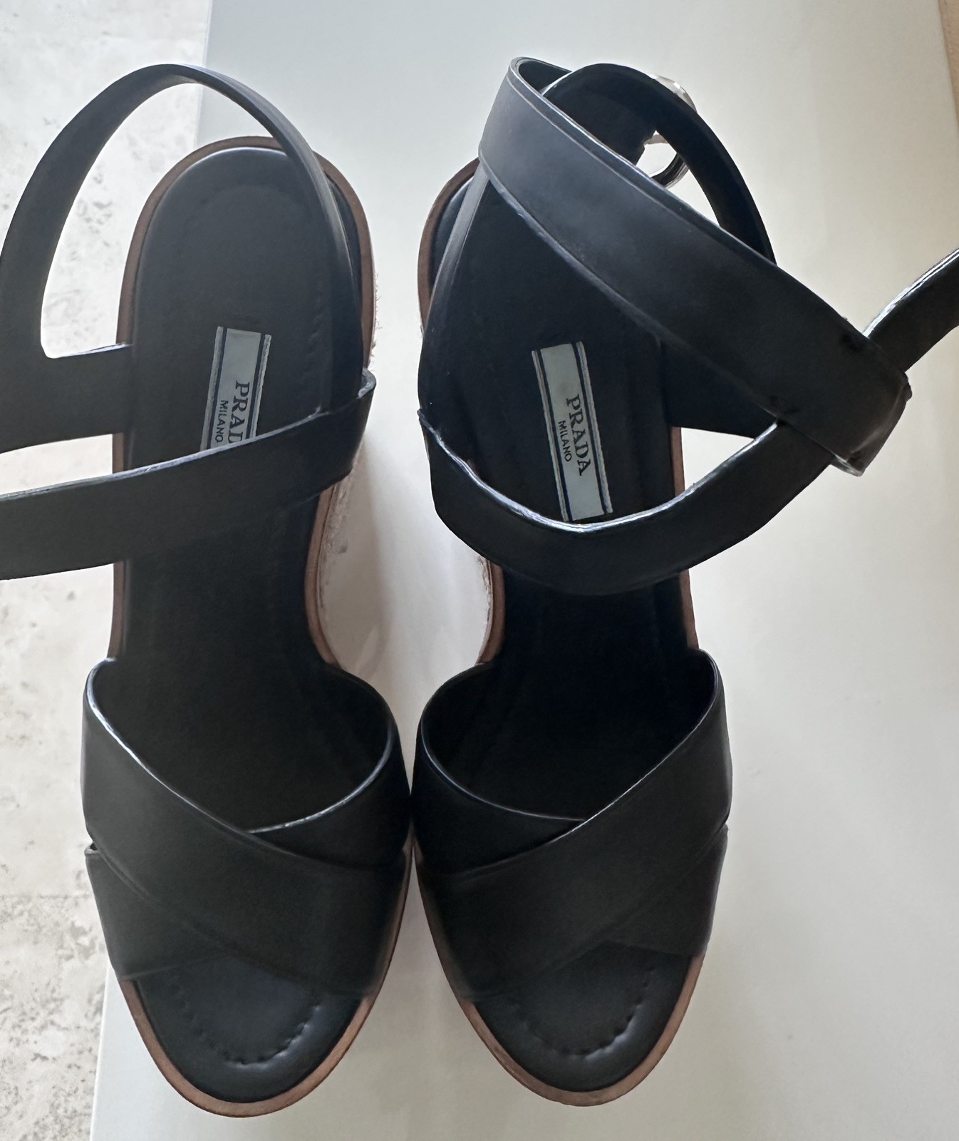 Worn Once Prada Sandals Black Leather Adjustable Straps Leather Women's 8B $790