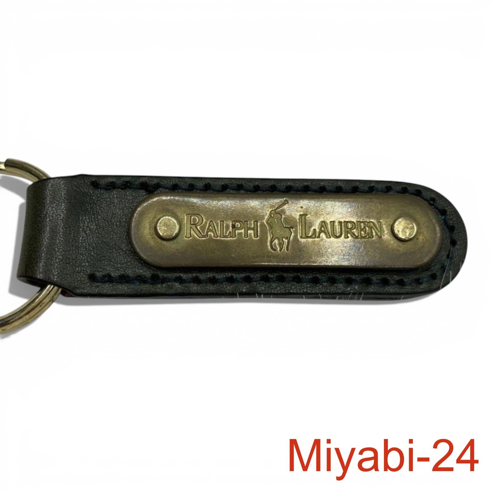 POLO RALPH LAUREN Leather Keychain Khaki Dark Green Minimal Wear Authentic thumbnail 3