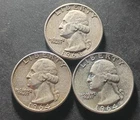 (3) 90% Silver Washington Quarters (1963-D, 1964, 1964-D)--$1 Start