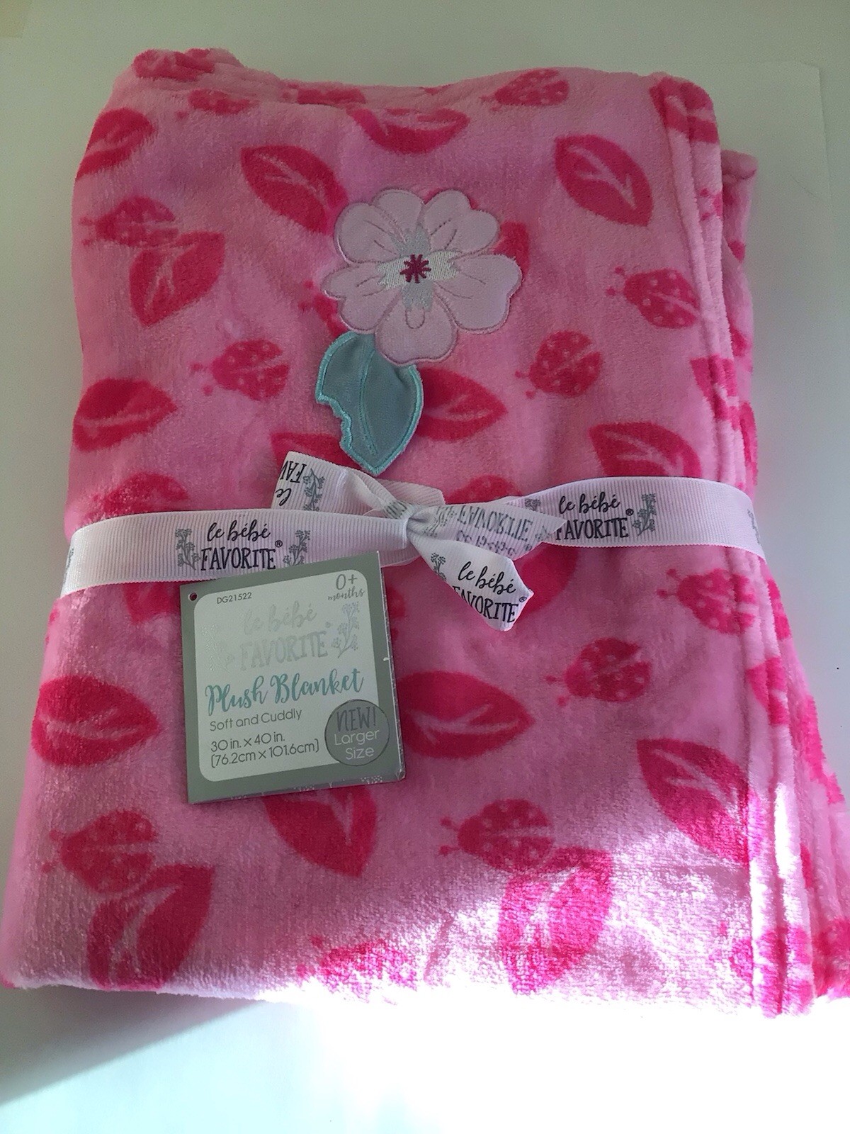 Le Bebe Favorite Pink Flower Leaf Ladybug Baby Blanket Security Plush 30” X 40”