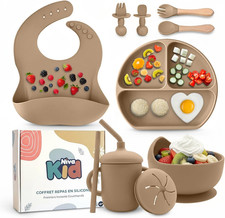 Set Pappa Svezzamento, Regalo Nascita Bimbo E Battesimo, Piatto Con Ventosa in S