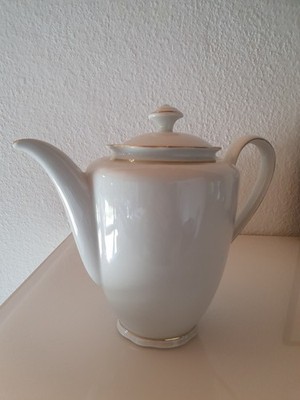 Kahla Kaffeekanne DDR  ca. 1,3 Liter  |  weiß mit Goldrand  |  20 x 24 cm (HxB)