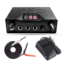 Dual Digital Tattoo Machine Power Supply Kit with Foot Pedal and Clip Black 