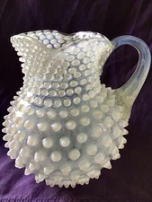 Vintage art glass Hobbs Brockunier French opalescent dew drop hobnail pitcher
