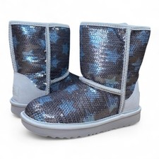 Toddler Girl Ugg Classic Short Sequin Star Sheepskin Winter Boots , Denim Blue