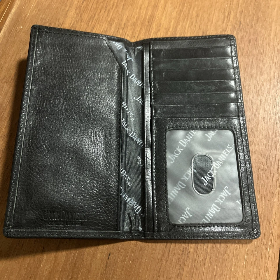 Cartera de motociclista de cuero negra Jack Daniels de colección tarjeta de identificación larga Foto 2 de 4