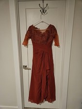 Lace Rust Mother Of The Bride Dress Long Ruffled Chiffon Formal Evening Gown Sz4