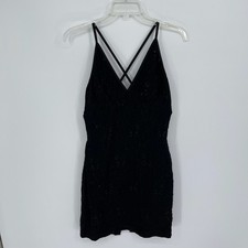 Roberta Vintage Women's Black Lurex Glitter Lace Strappy Mini Dress Size Medium
