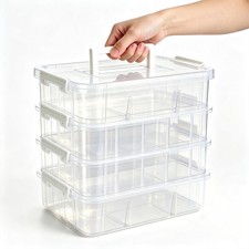 Plastic 4Tier Craft Storage Organizer Box Adjustable Trays Clear