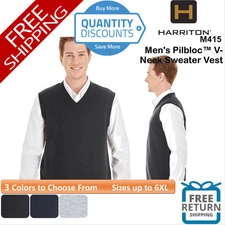 🔥 Harriton Men Pilbloc V-Neck Sweater Vest jersey knit Up To 6XL M415