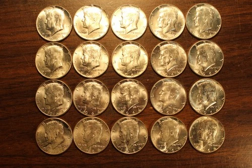 1964 P Kennedy 90% Silver Half Dollar Roll of 20 Coins Choice To GEM BU