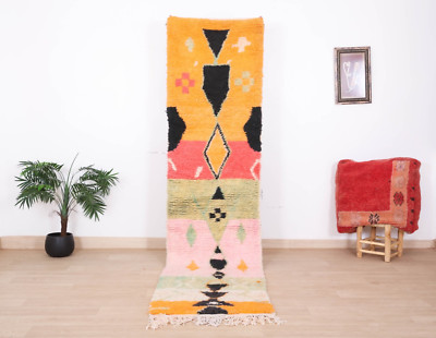 Orange Moroccan Rug Runner 2'x9 Handmade Berber Orange Black Hallway Wool Carpet
