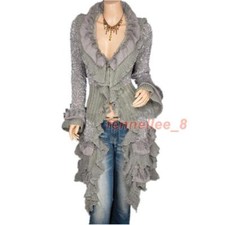 Lady Sweater Knitted Coat Bell Sleeve Jacket Cardigan Lace Ruffle Jumper Casual