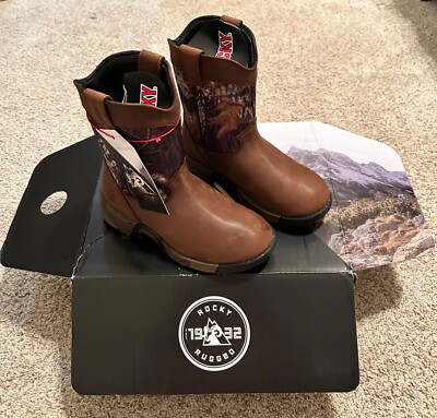 rocky wellington kids water resistant boots size mossy oak