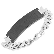 Stainless Steel Silver Chrome Religious Cross English Lords Prayer Mens Bracelet