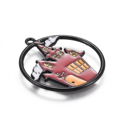 Haunted House Charm Black Enamel Halloween Jewelry Findings Gothic 24mm