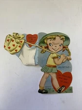 Vintage Valentine Card Traveling Girl Mid Century USA