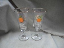 OLD BRITVIC PURE FRUIT JUICES SET 2 STEMMED DRINKING GLASSES ~ VINTAGE LOT (2)
