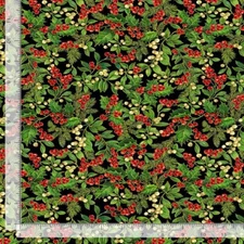 Christmas Fabric | Deck the Halls Holly & Pine Black | Timeless Treasures YARD