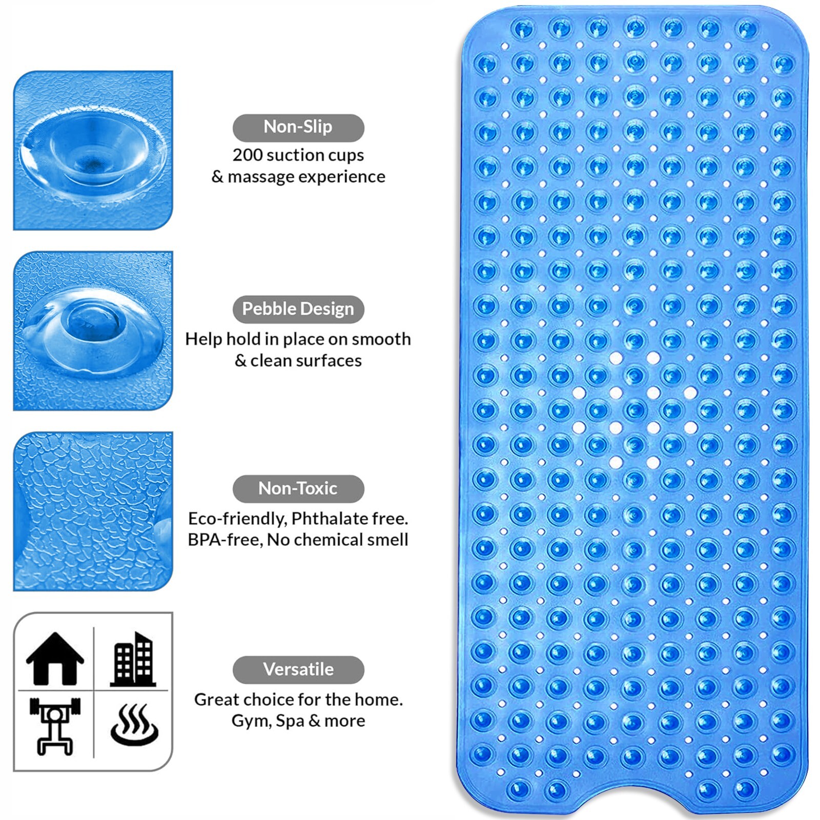 Extra Large Bath Mat Non Slip Bathtub Antimold Rubber Strong Suction
