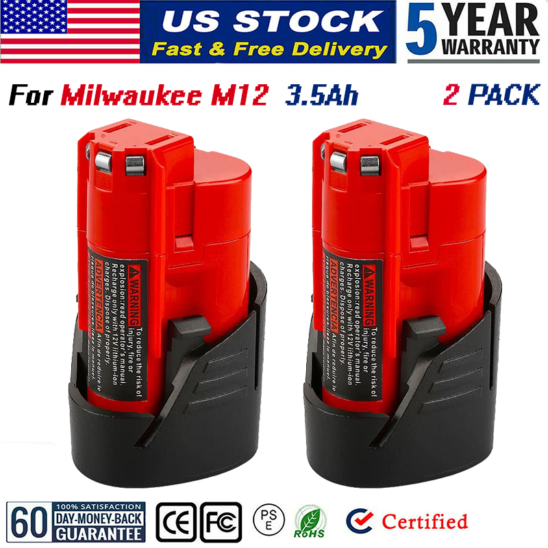 2 Pack M12 3.5Ah Battery for Milwaukee 48-11-2401 12V Lithium Ion 48-11-2420