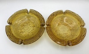 SET OF 2 Vintage Anchor Hocking Soreno Amber Glass Ashtray MCM 6.25” USA
