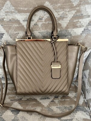 David Jones Neutral/Taupe Quilted Faux Leather Top Handle