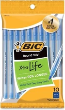 BIC Round Stic Ball Pens Stick, Blue, Medium Point, 10-Pack