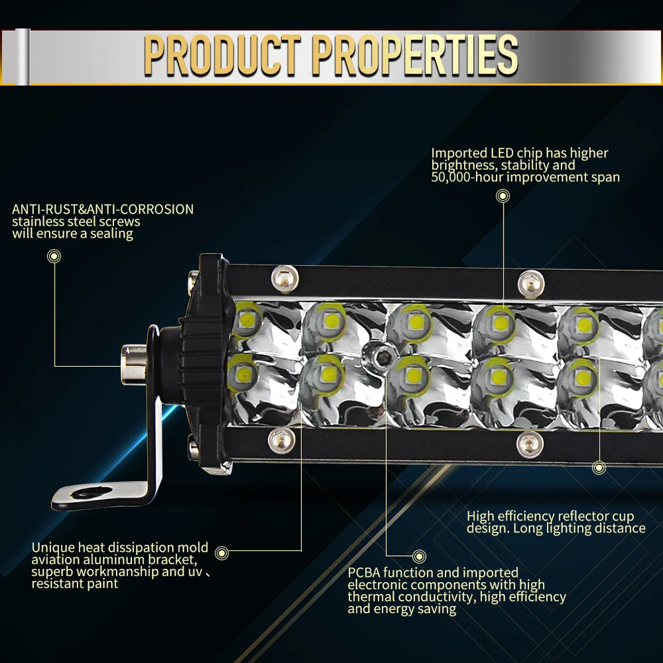Combo de barra de luz de trabajo LED para Ford Ranger Ford F-150 Jeep SUV 7-52"" pulgadas Foto 3 de 4